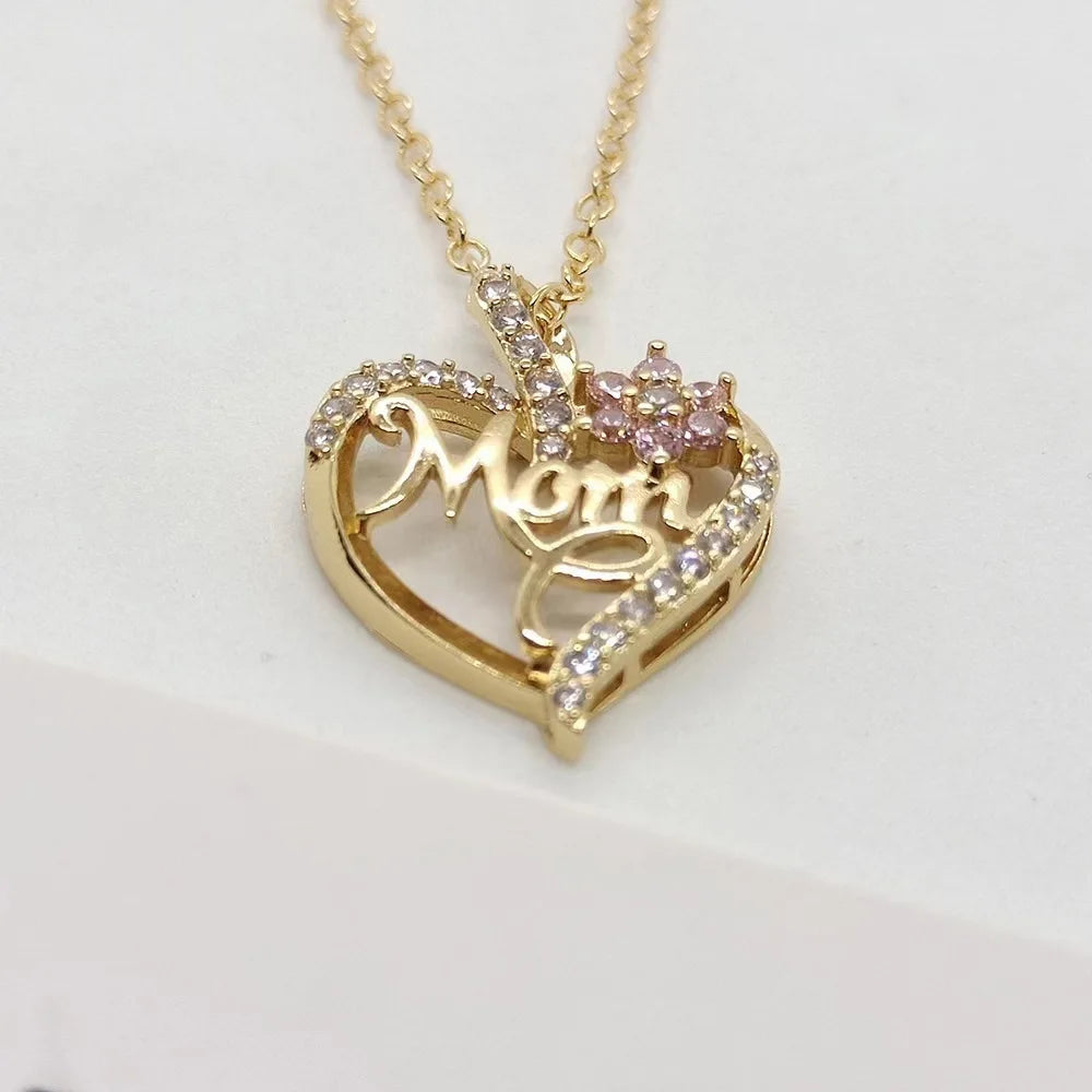 Gold Heart Mom Charm Necklace - Jeglowstore