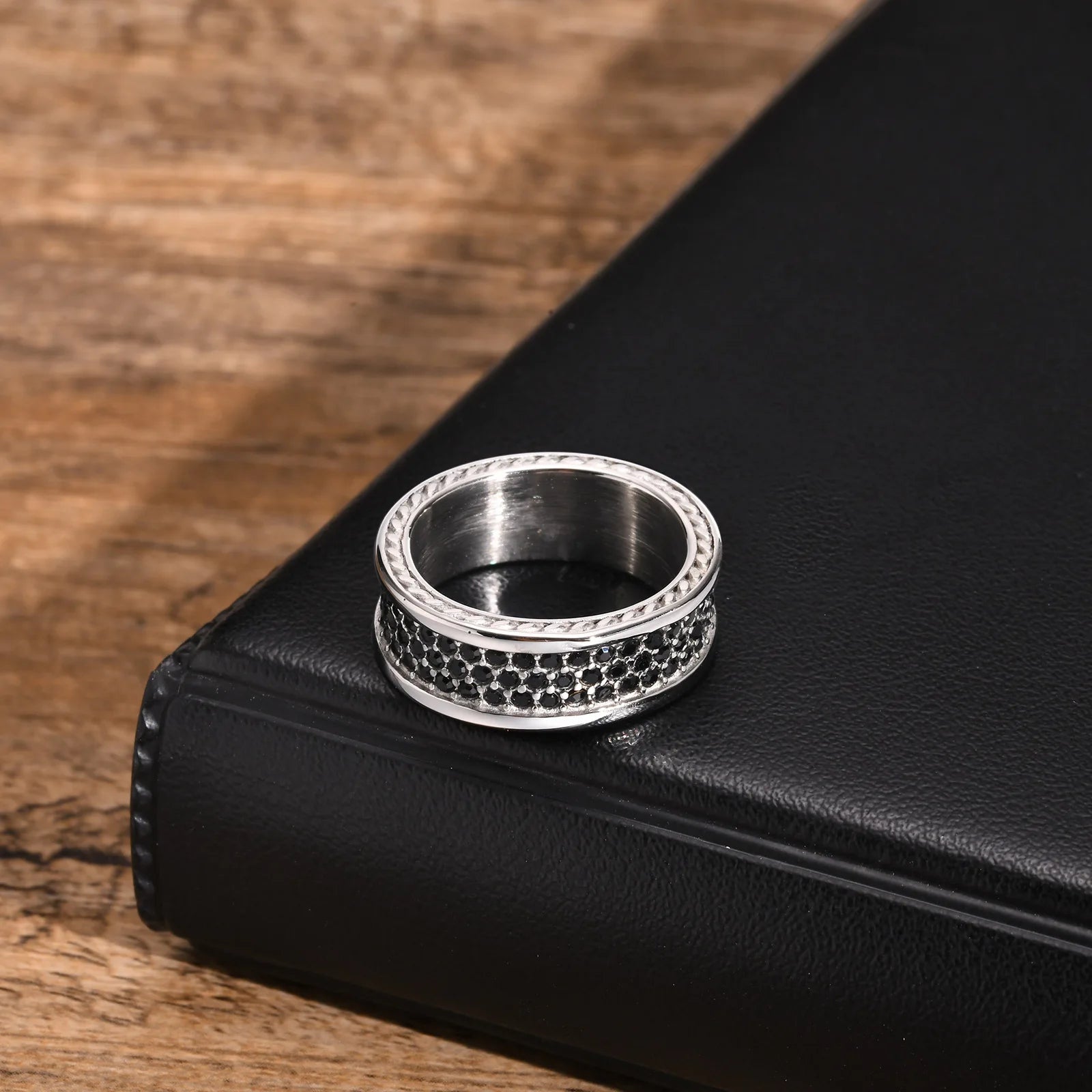 Men’s 8mm Black CZ Stainless Steel Ring - Jeglowstore