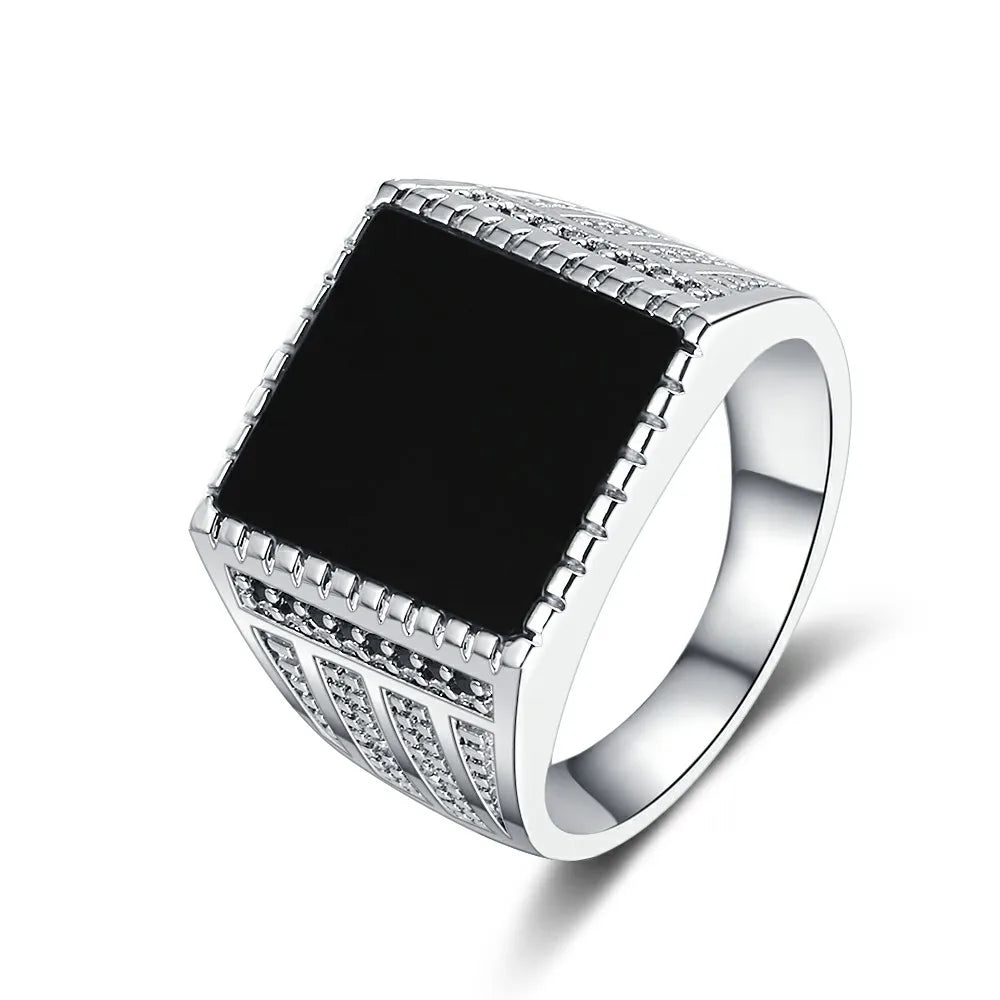 Vintage Black Agate Silver Ring - Jeglowstore