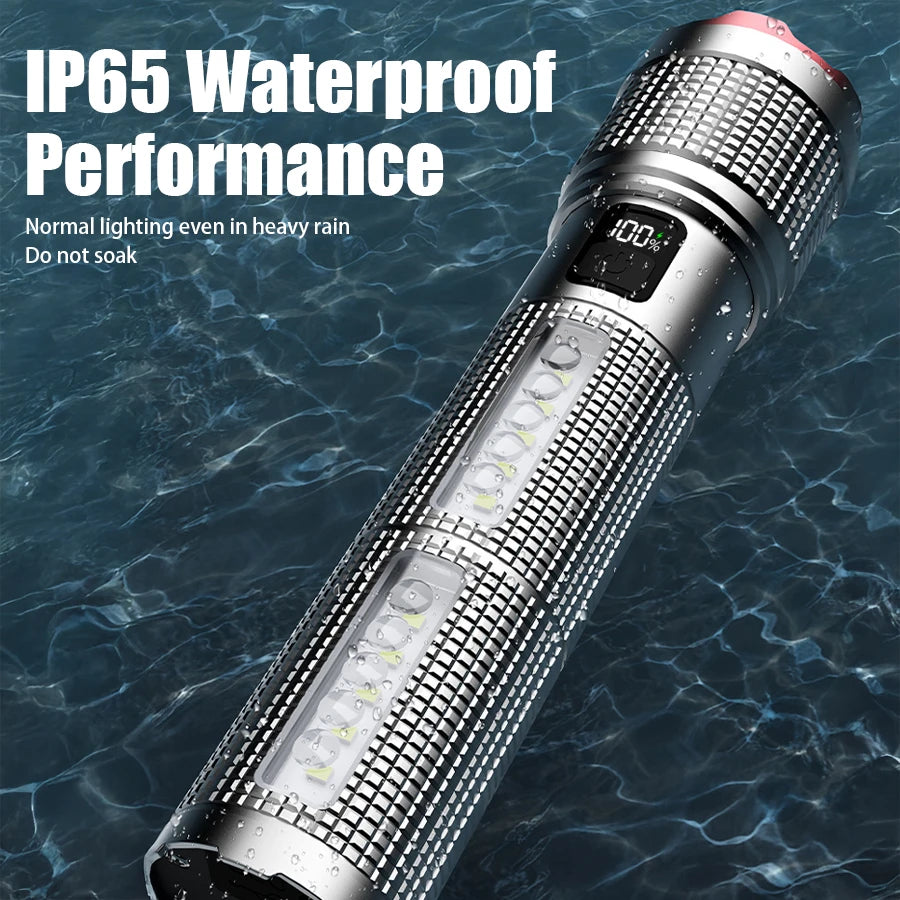 5000 MAH Powerful LED Flashlight Rechargeable Lamp Side Light Waterproof Handheld Torch Outdoor Camping Hiking