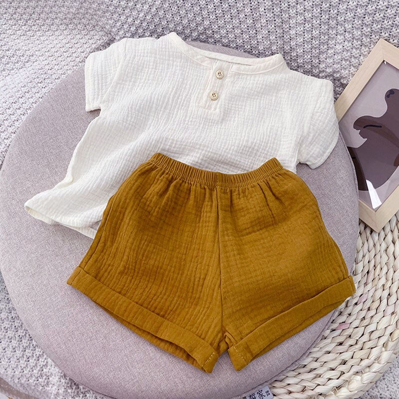 Baby Kids Girls Clothes Short Sets Summer Toddler Boy Cotton T-shirt+Shorts Linen Children Clothing Outfits Suits for 1- 6 Years
