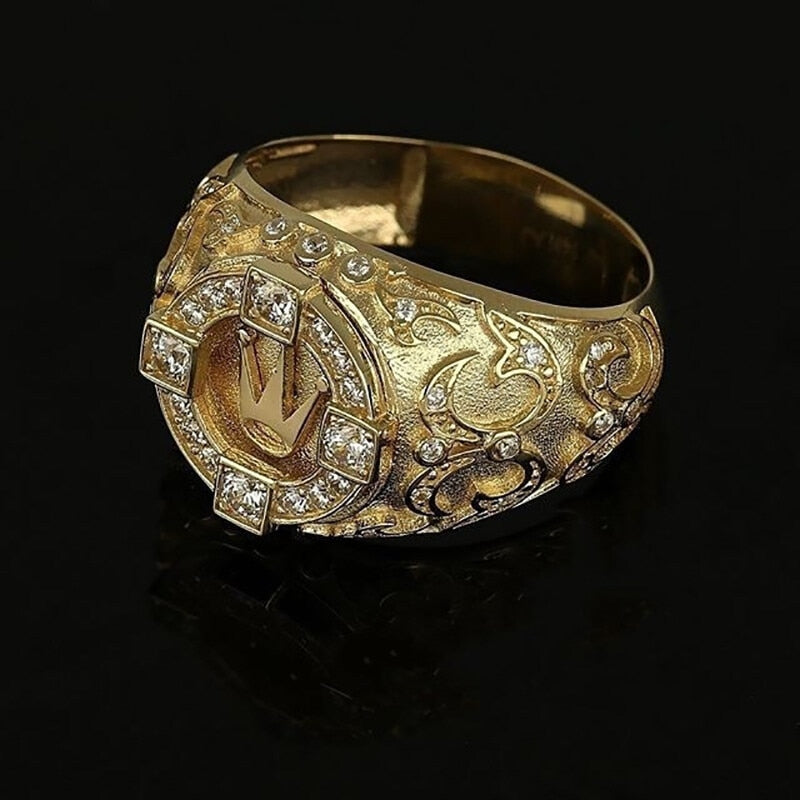 Luxury Micro Set Zircon Crown Rings for Men Women Gold Color Ring Party Banquet Jewelry Gift