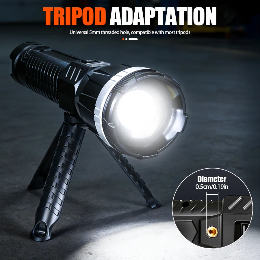 5000 MAH Powerful LED Flashlight Rechargeable Lamp Side Light Waterproof Handheld Torch Outdoor Camping Hiking