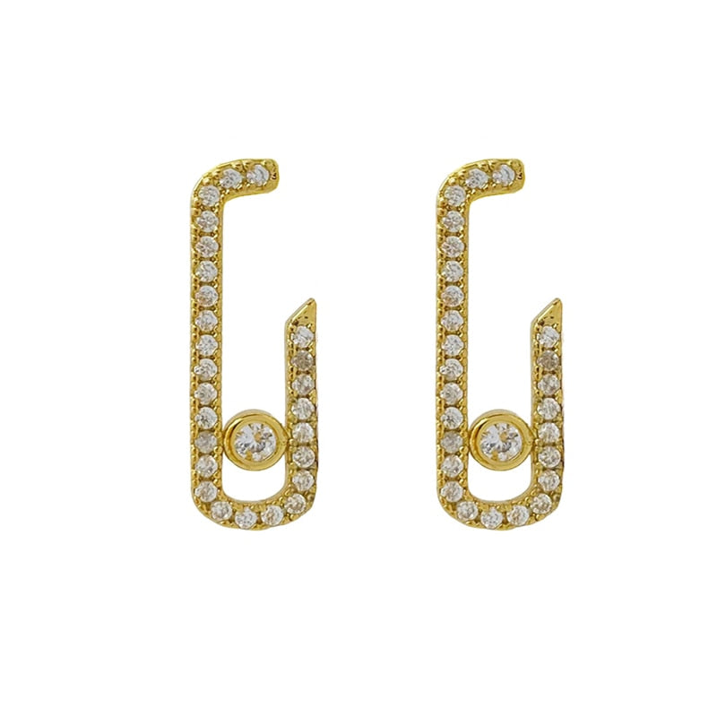 SIPENGJEL Fashion Single Row Crystal Zircon Geometric Stud Earrings for Women Ear Hook Clip Earrings Statement Piercing Jewelry