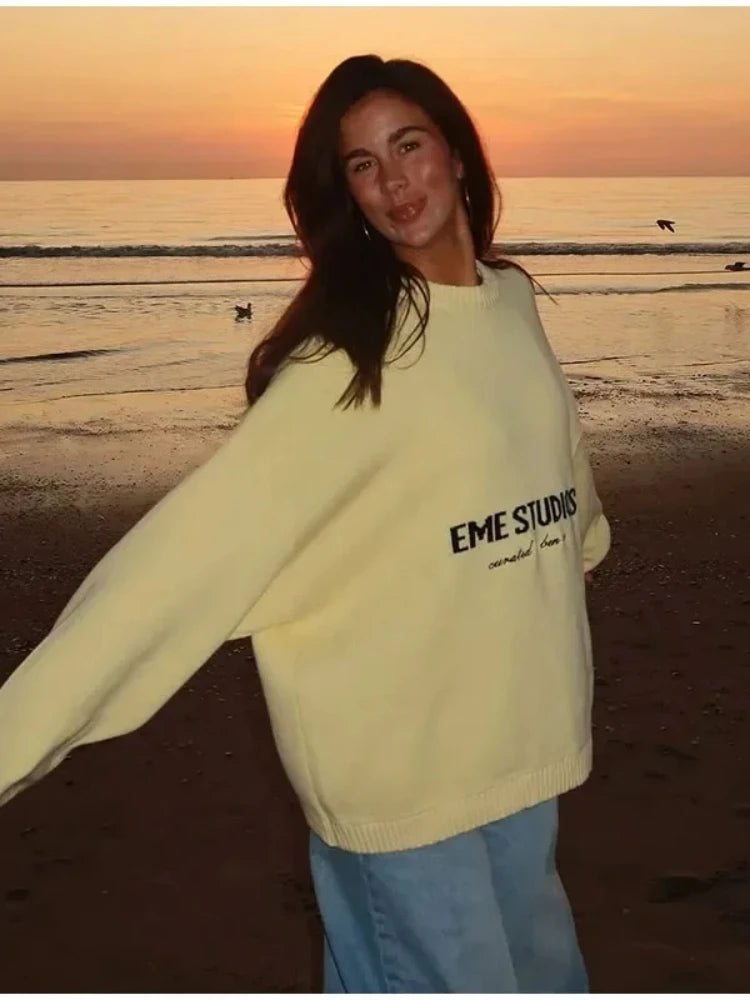 Women’s Letter Print Knit Sweater - Jeglowstore