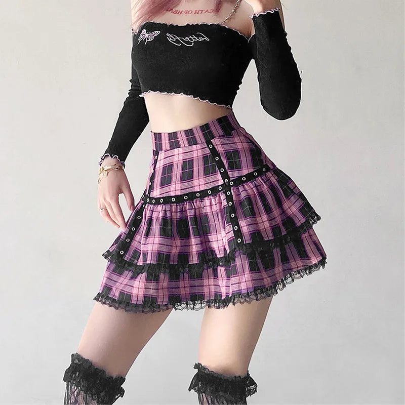 Gothic Lace Ruffle Mini Skirt - Jeglowstore