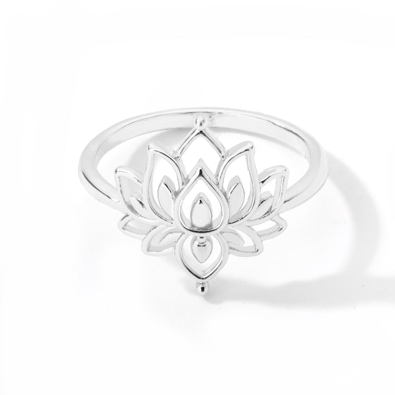 Lotus Flower Rings For Women Stainless Steel Sliver Color Finger Ring Vintage Wedding Ring Valentine's Day Jewelry Bague