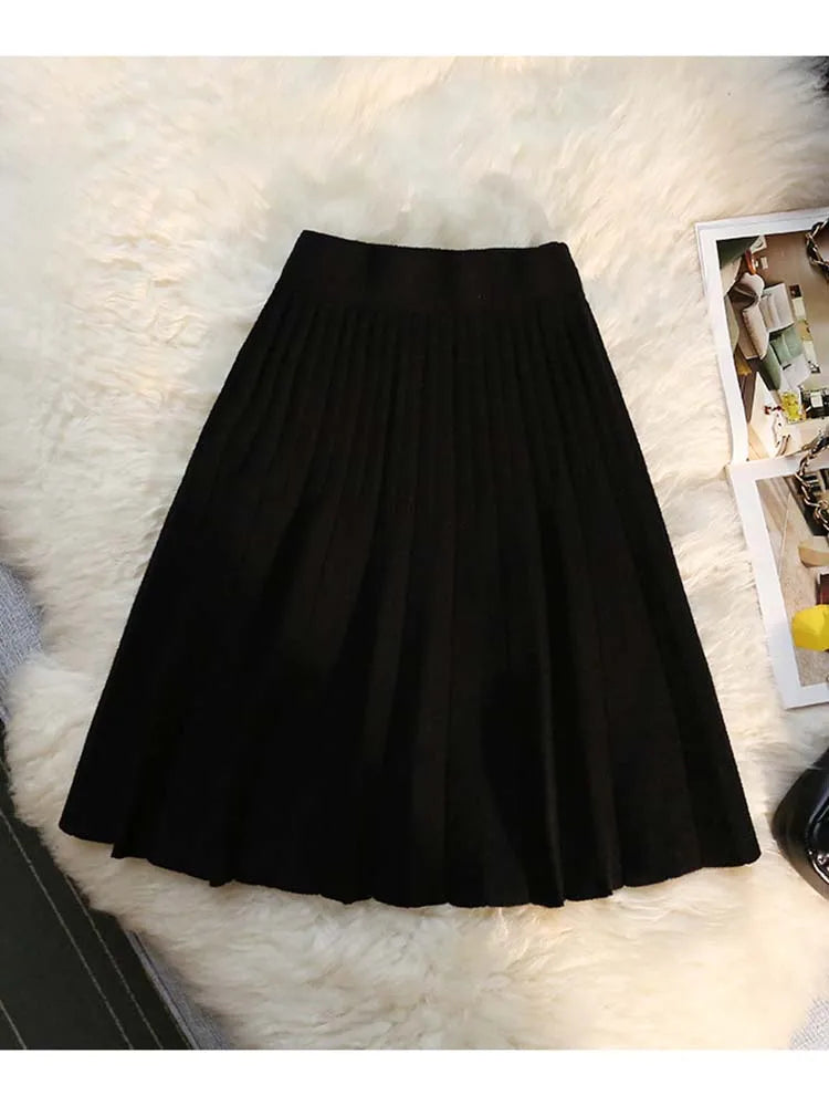 High Waist Knitted Pleated Mini Skirt
