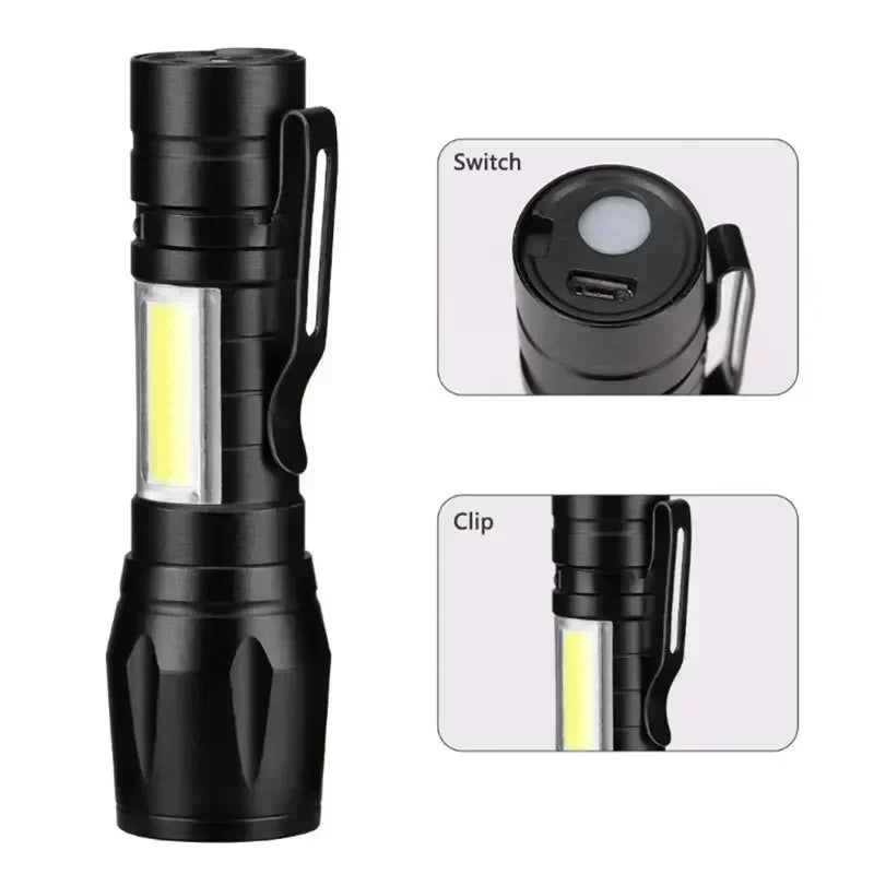 2000LM Ultra Bright P50 LED Flashlight Tactical EDC Emergency Spotlight Telescopic ZoomHandheld Torch w/ 14500/18650 Battery