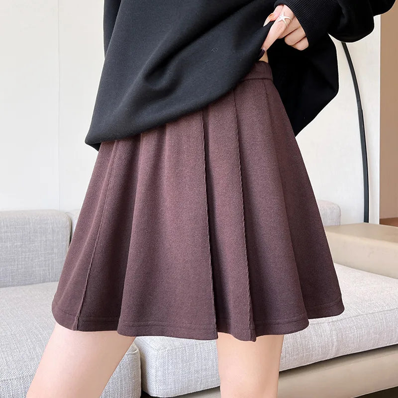 Elastic Waist Wool Pleated Mini Skirt