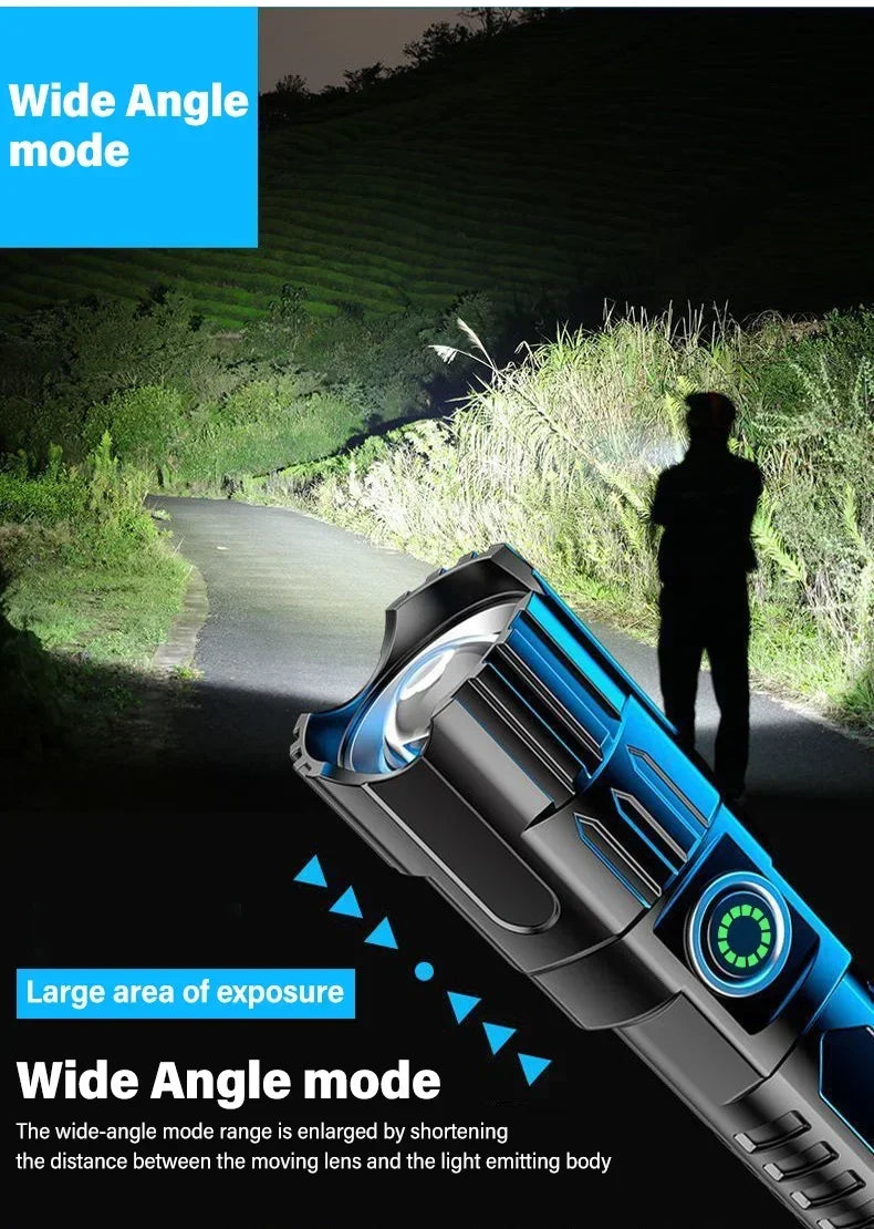 Super Bright LED Flashlight USB Rechargeable Flashlights with Tactical Zoom High Power Spotlight Outdoor Camping Fishing Torch
