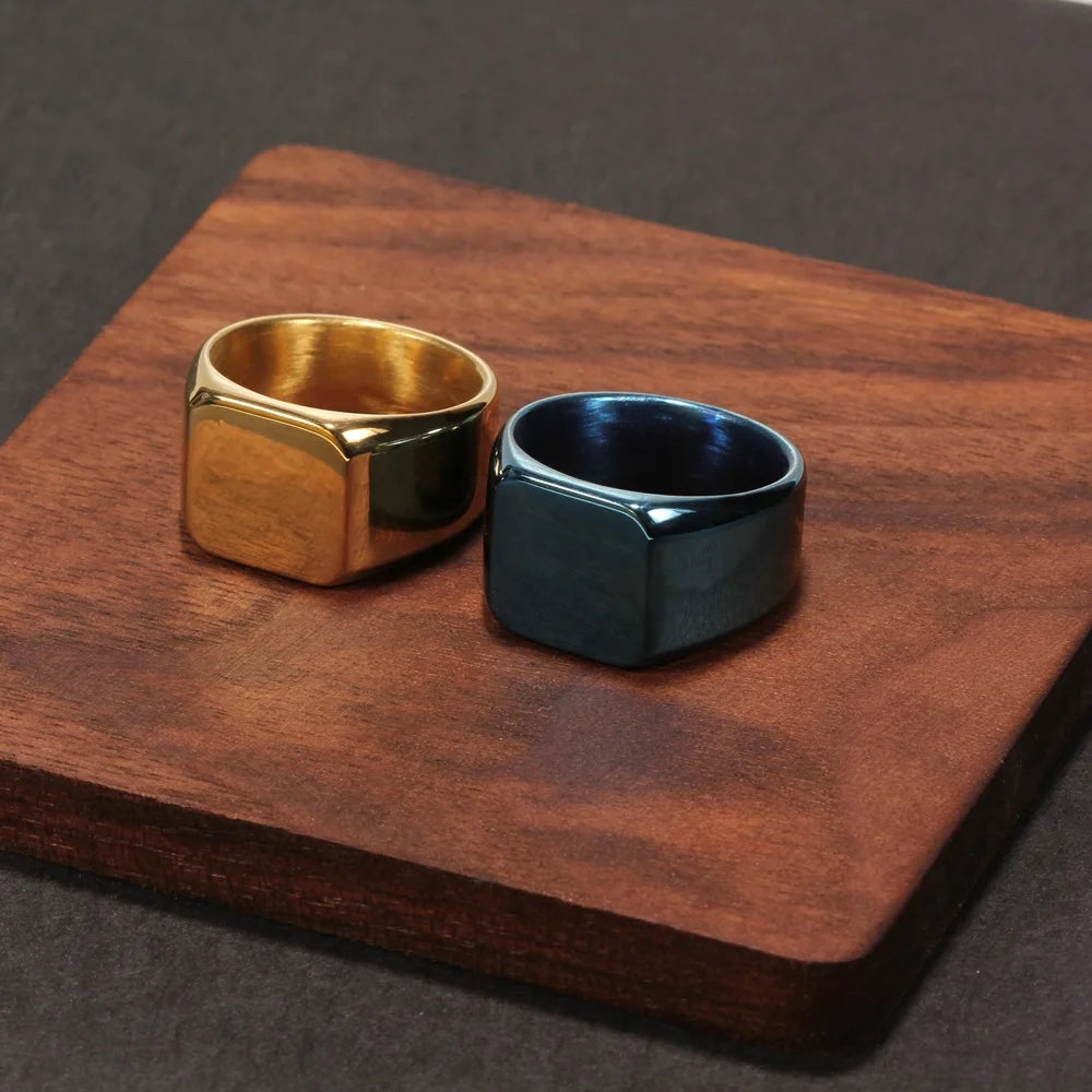 HNSP 14mm Square Stainless Steel Signet Ring - Jeglowstore