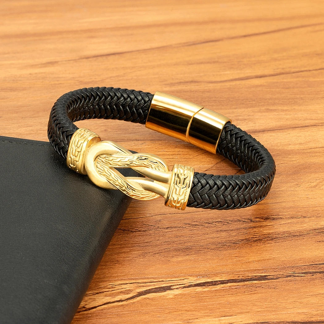 Stainless Steel & Leather Rope Bracelet