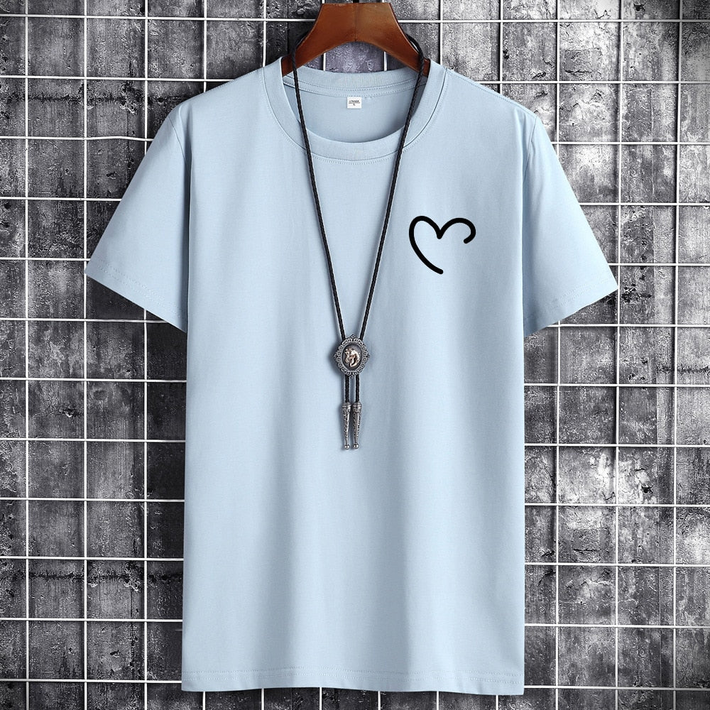 JFUNCY Oversize Summer Men's Cotton Tee Shirts Men Casual T-shirt Simple Love Heart Print Tshirt O-Neck Short Sleeve Man Tops