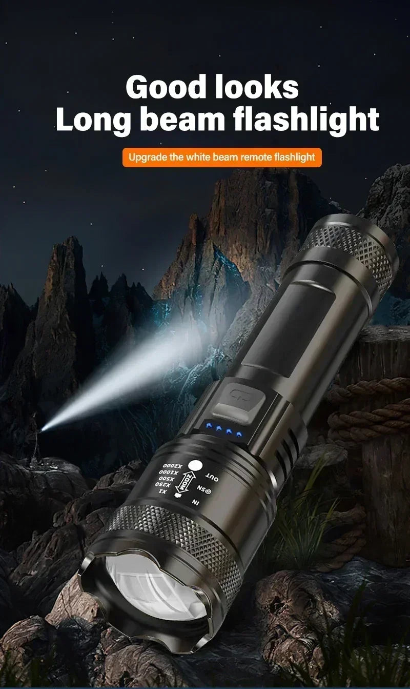Super Bright LED Flashlight USB Rechargeable Flashlights with Tactical Zoom High Power Spotlight Outdoor Camping Fishing Torch