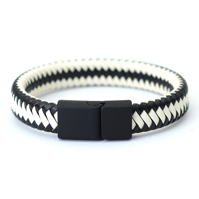Black Braided Leather Men’s Bracelet - Jeglowstore