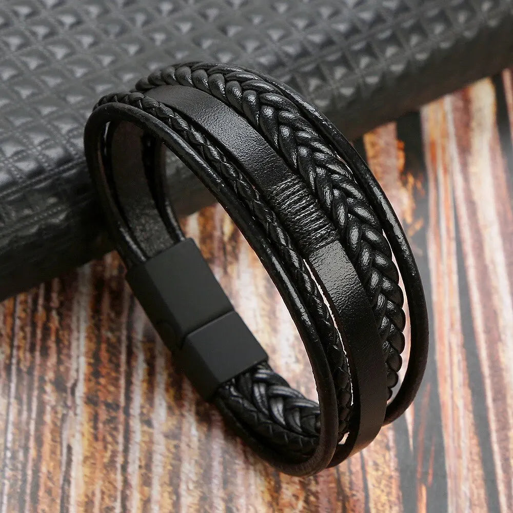 Genuine Leather Braided Men’s Bracelet - Jeglowstore