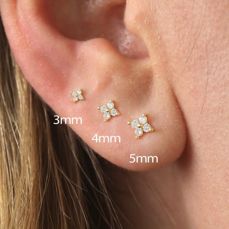 Dainty Flower Stud Earrings for Women Piercing Cartilage Ear Ring Cute Zircon Gold Color Women's Aesthetic Jewelry Gift KCE038 - Jeglowstore