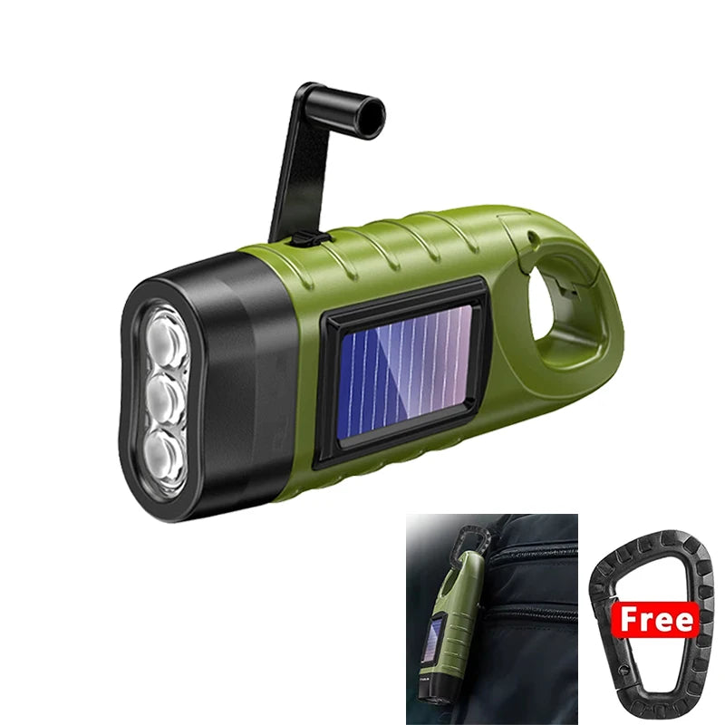 Solar Led Flashlights Portable Hand Cranked Dynamo Torch for Outdoor Riding Camping Power Hiking Long-range Emergency Lantern