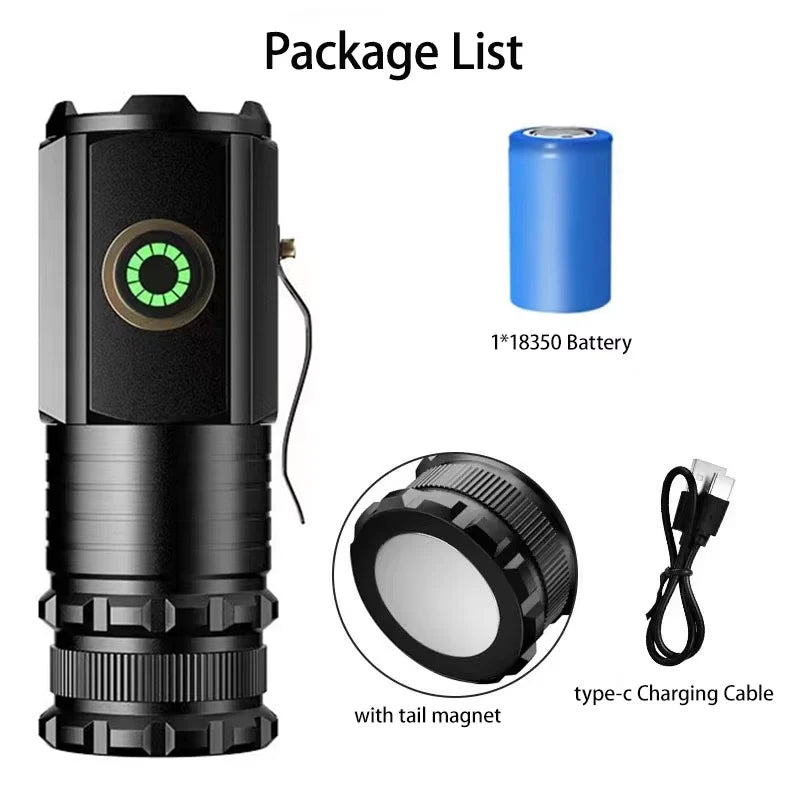 5000 MAH Powerful LED Flashlight Rechargeable Lamp Side Light Waterproof Handheld Torch Outdoor Camping Hiking