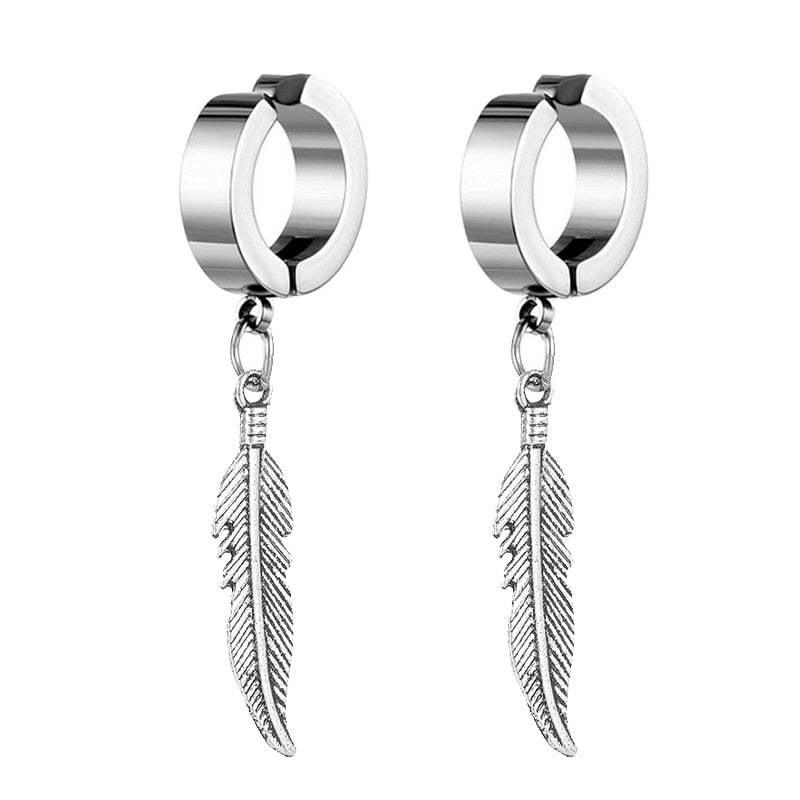2pc korean Fashion Cross feather Stud Earrings Punk Rock Style For Women men High Quality Stainless steel Hiphop Ear Jewelry