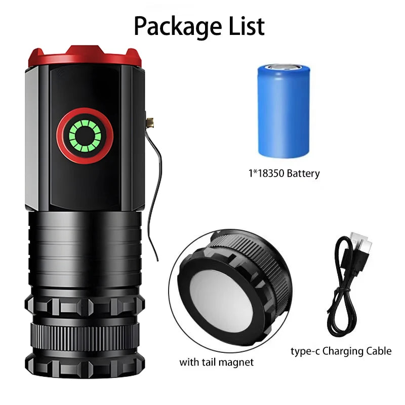 5000 MAH Powerful LED Flashlight Rechargeable Lamp Side Light Waterproof Tactical Lantern Handheld Torch Outdoor Camping Hiking - Jeglowstore