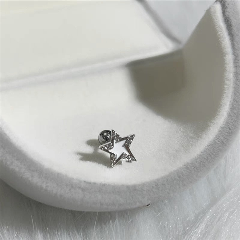 Y2K Shinning Pentagram Star Stud Earring for Women Egirl 90s Black White Pink Helix Piercing Ear Bone Nail Jewelry Accessories