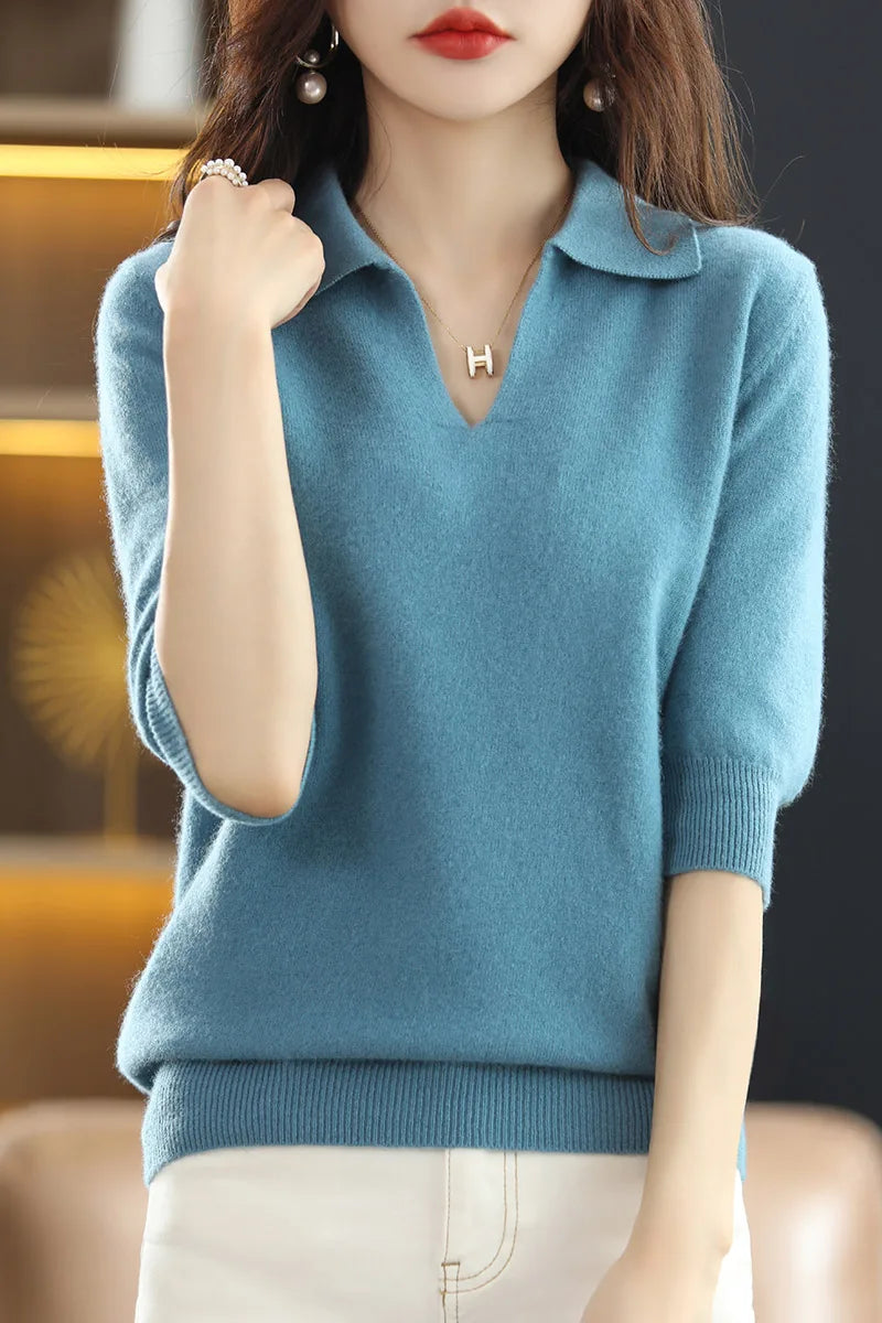 Women’s Solid Merino Knit T shirt - Jeglowstore