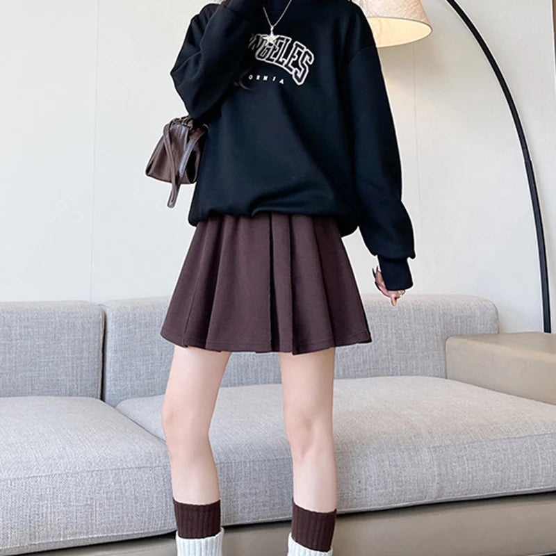 Elastic Waist Wool Pleated Mini Skirt