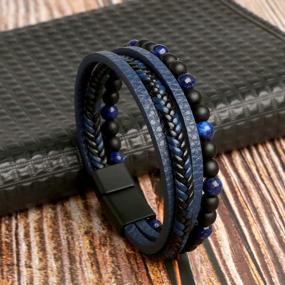 Men’s Beaded Leather Bracele - Jeglowstore