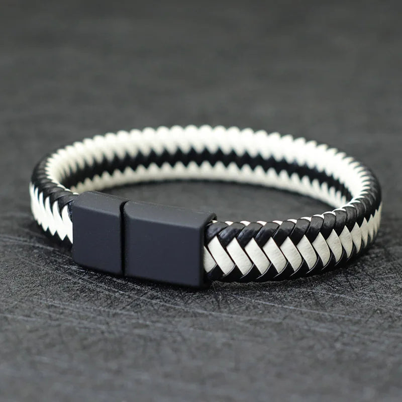 Black Braided Leather Men’s Bracelet - Jeglowstore