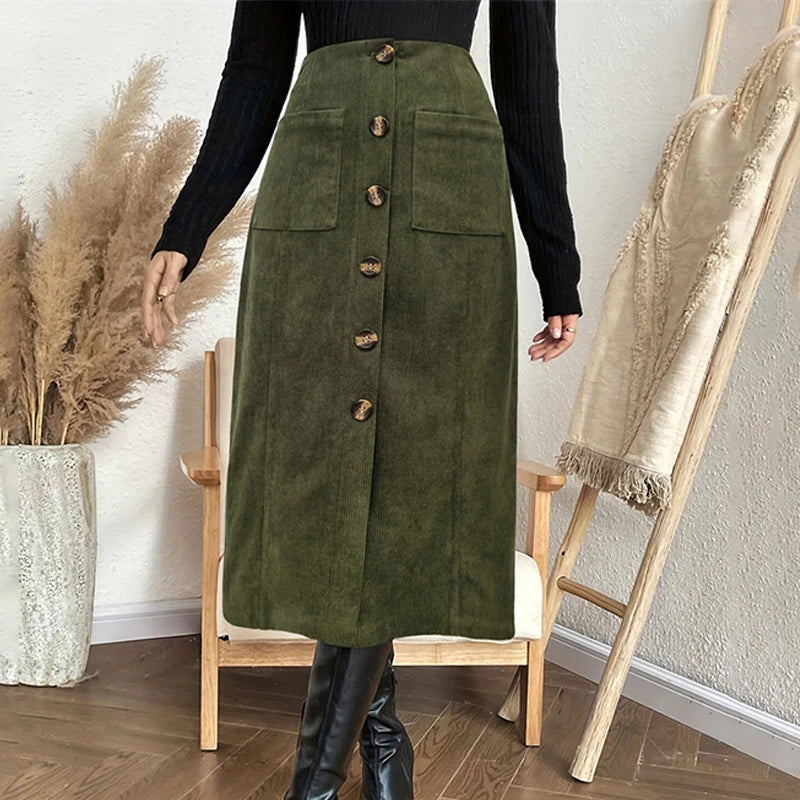 Vintage Green High Waist Midi Skirt - Jeglowstore