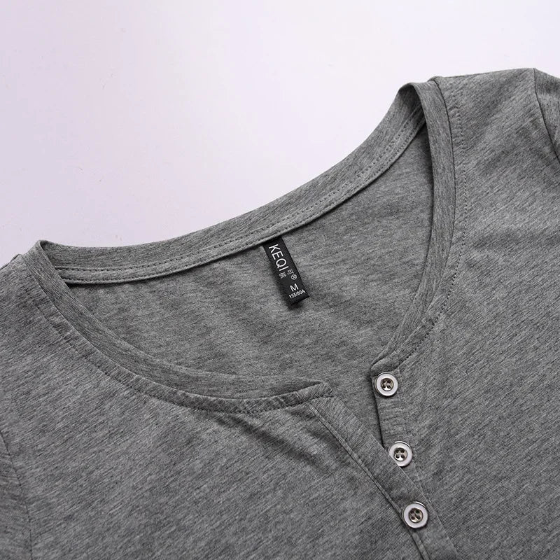 Women’s V-Neck Button Cotton T-Shirt