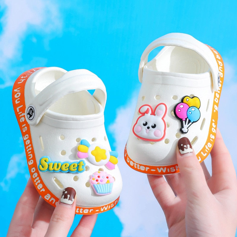 Summer Kids Sandals Hole Children's Shoes Slippers Soft Anti-Skid Cartoon DIY Design Hole Baby Shoes Sandy Beach For Boys Girls