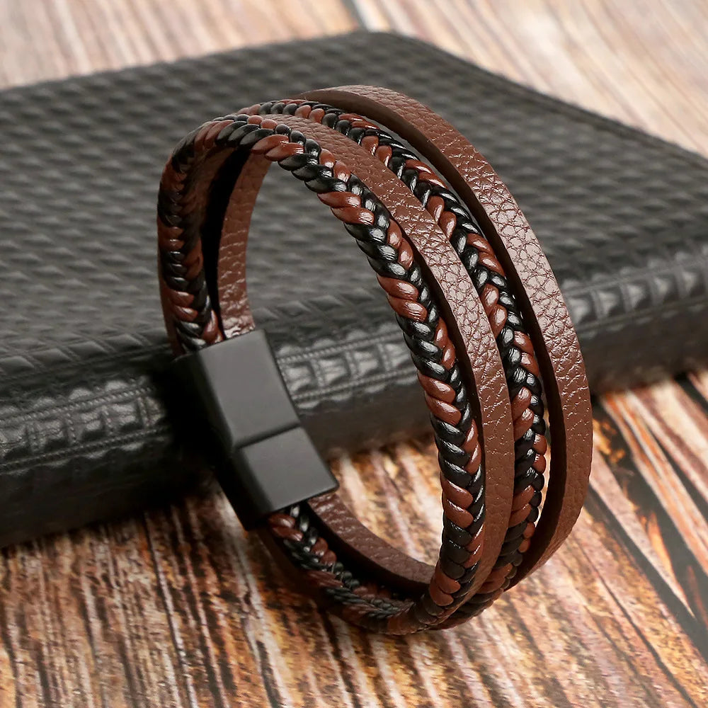 Men’s Beaded Leather Bracele - Jeglowstore