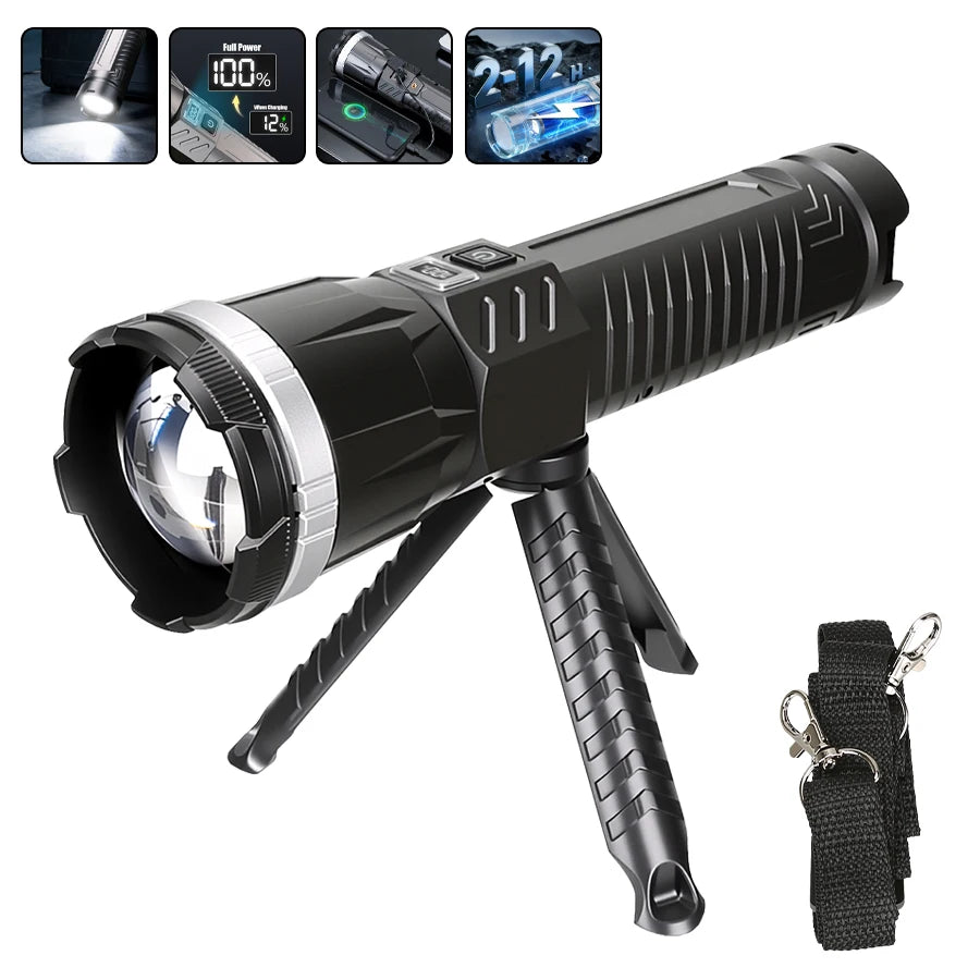 5000 MAH Powerful LED Flashlight Rechargeable Lamp Side Light Waterproof Tactical Lantern Handheld Torch Outdoor Camping Hiking - Jeglowstore