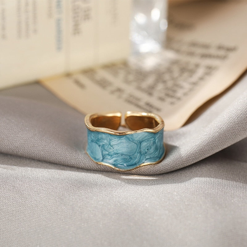 Retro Gold Color Double Oil Drip Open Rings for Women Luxury Irregular Adjustable Finger Ring 2023 New Trendy Wedding Jewelry