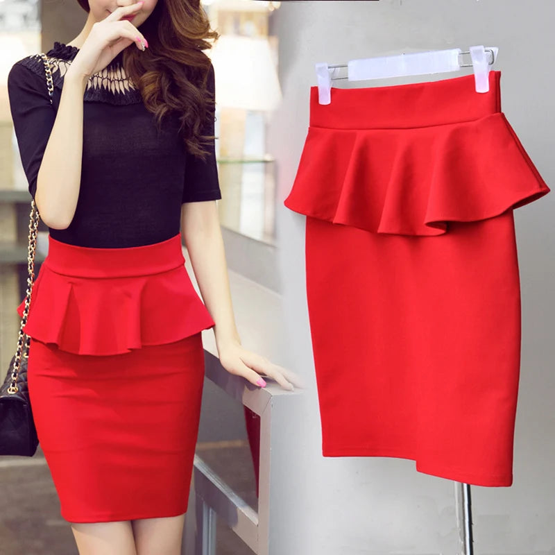 Slim Fit High Waist Ruffle Pencil Skirt