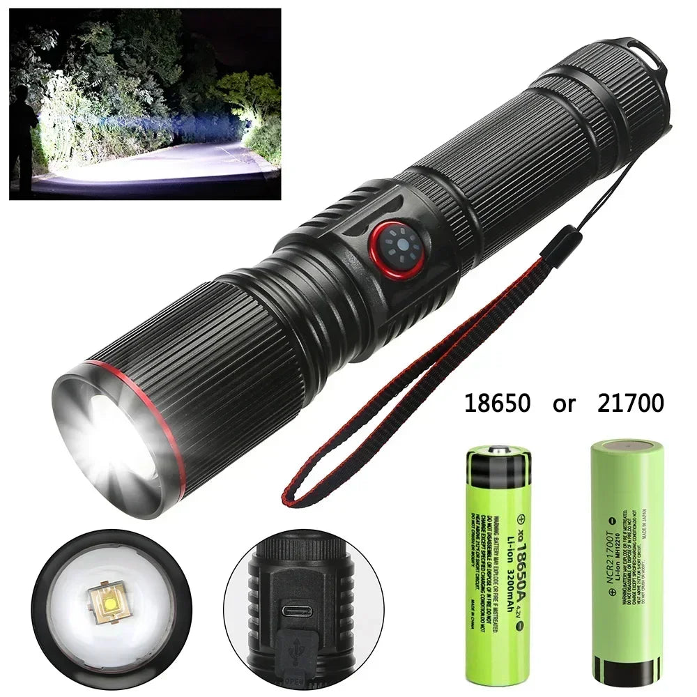 30W White Laser LED Flashlight Zoom Torch USB Rechargeable Light Outdoor Camping Hunting Fishing Walking Riding Lighting Lamp