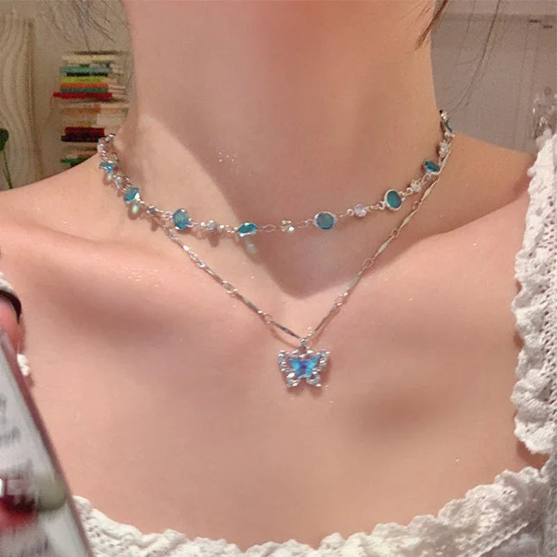 Women Shiny Crystal Butterfly Clavicle Chain - Jeglowstore