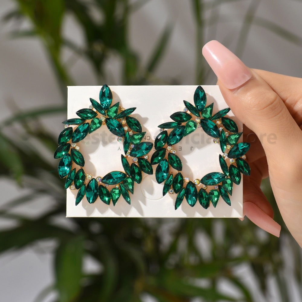 Shiny Rhinestone Piercing Earrings For Women Large Round Elegant Crystal Luxury Ear Studs Girl Trendy Statement Fashion Jewelry