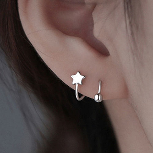 2Pcs Stainless Steel Piercing Screw Ball Star Heart Ear Bone Rotating Wave Mini Stud Earrings for Women Personality Adjustable