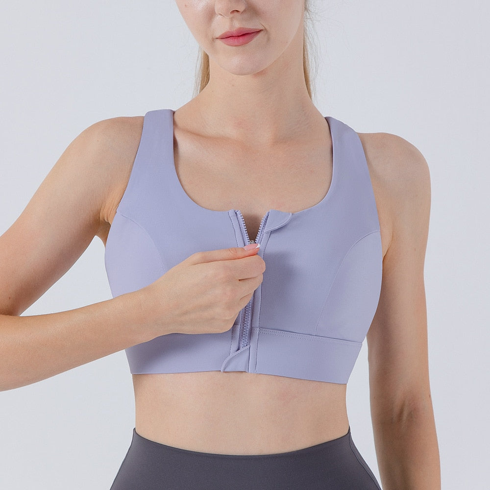 XlwsbcrWomen Yoga Bras Tights Crop Top Sports Vest Front Zipper Plus Shockproof Gym Fitness Athletic Brassiere