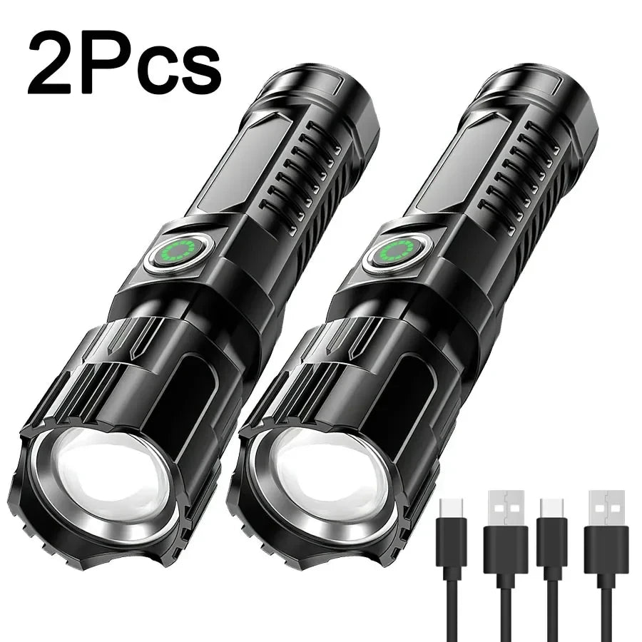 Super Bright LED Flashlight USB Rechargeable Flashlights with Tactical Zoom High Power Spotlight Outdoor Camping Fishing Torch
