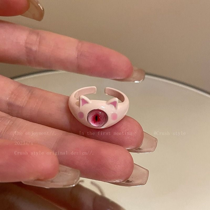 Punk eyes ring Cute Green Monster Ring For Women Fashion Sweet Two Color Cat Eyes Open Couple Ring party Finger Accessories