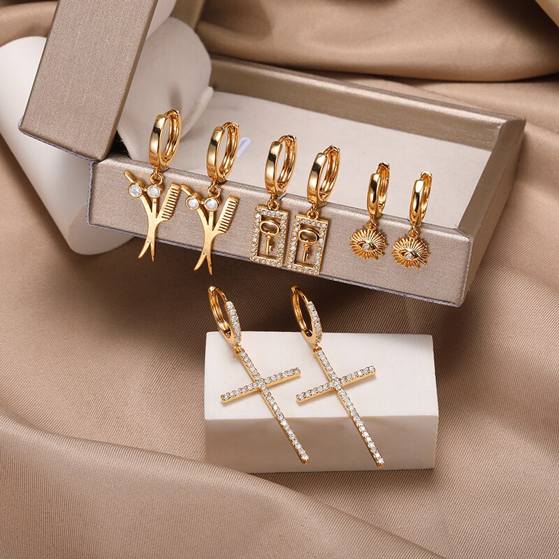 Vintage Geometric Metal Earrings For Women Punk Cross Dangle Moon Earrings 2022 Trend of Earrings Ear Piercing Jewelry