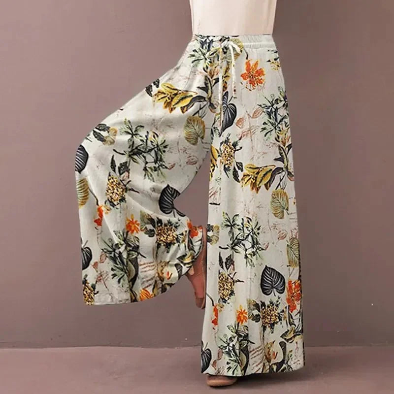 Women’s Floral Print Wide Leg Casual Boho Pants - Jeglowstore
