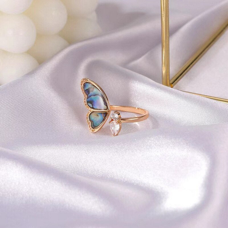 Shiny Cute Crystal Butterfly Zircon Rings for Women Girls Korean Minimalist Wedding Ring Adjustable Silver Color Ring Jewelry
