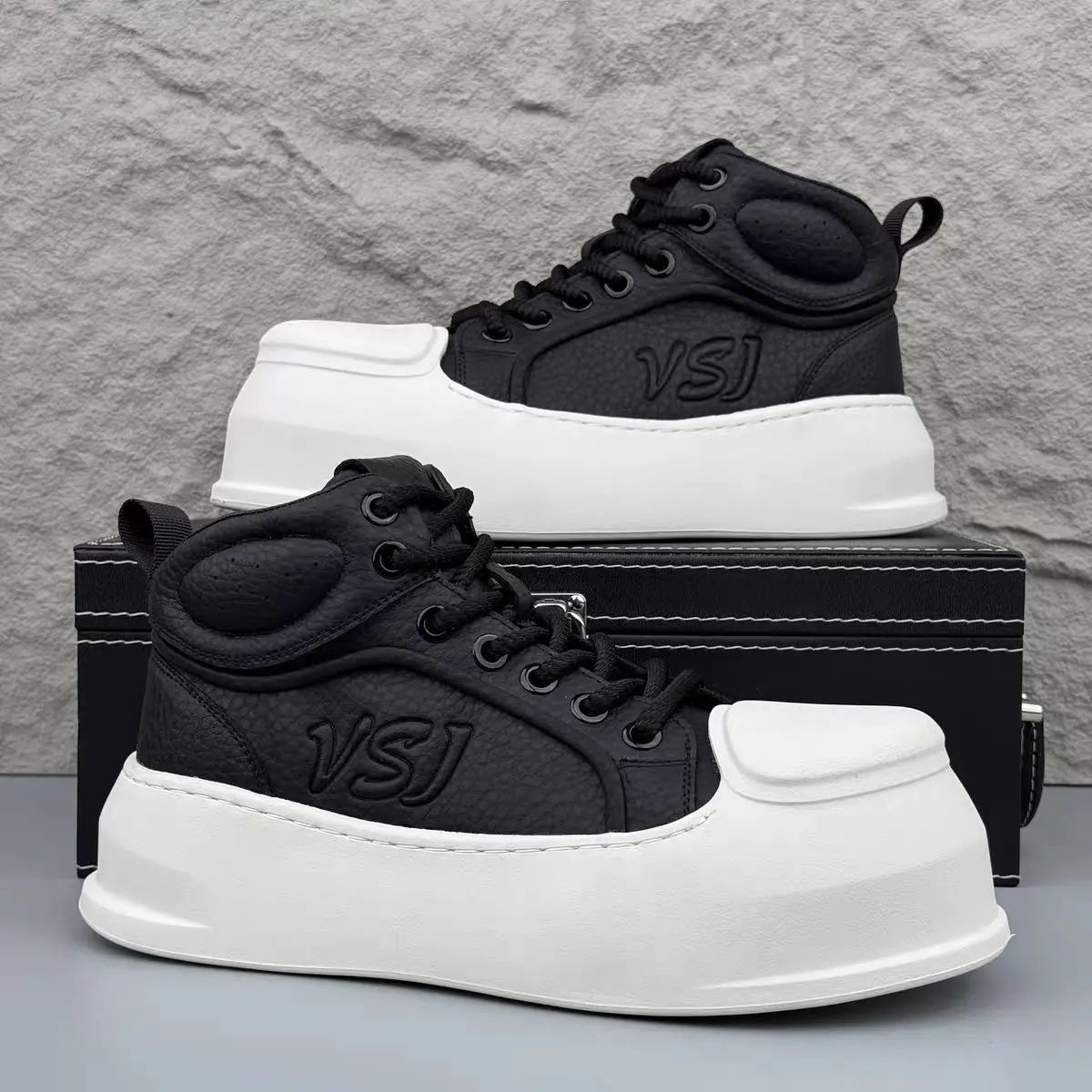 Men’s High-Top PU Leather Platform Sneakers - Jeglowstore