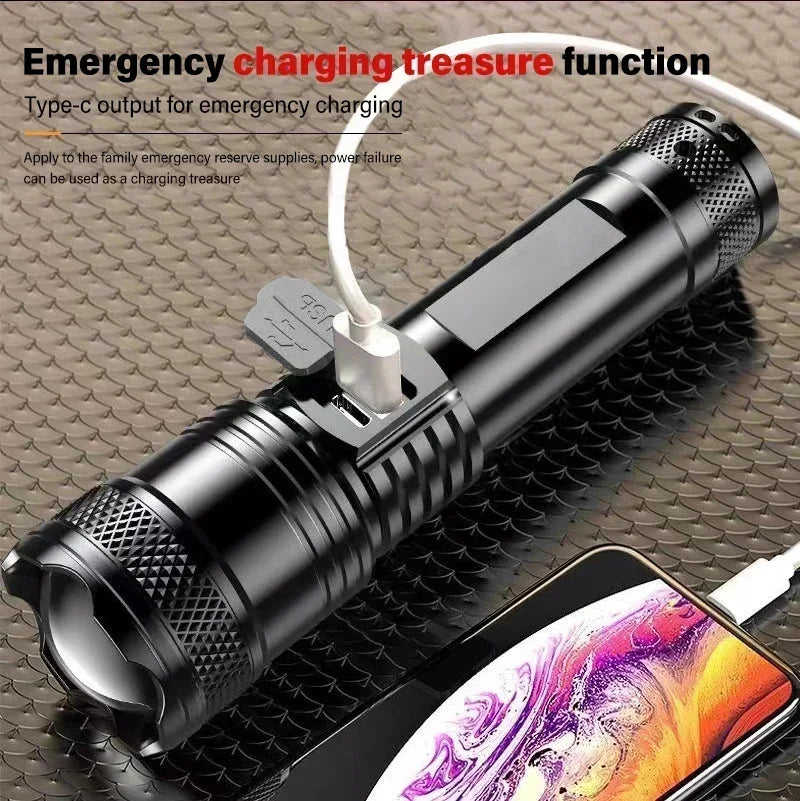 Super Bright LED Flashlight USB Rechargeable Flashlights with Tactical Zoom High Power Spotlight Outdoor Camping Fishing Torch